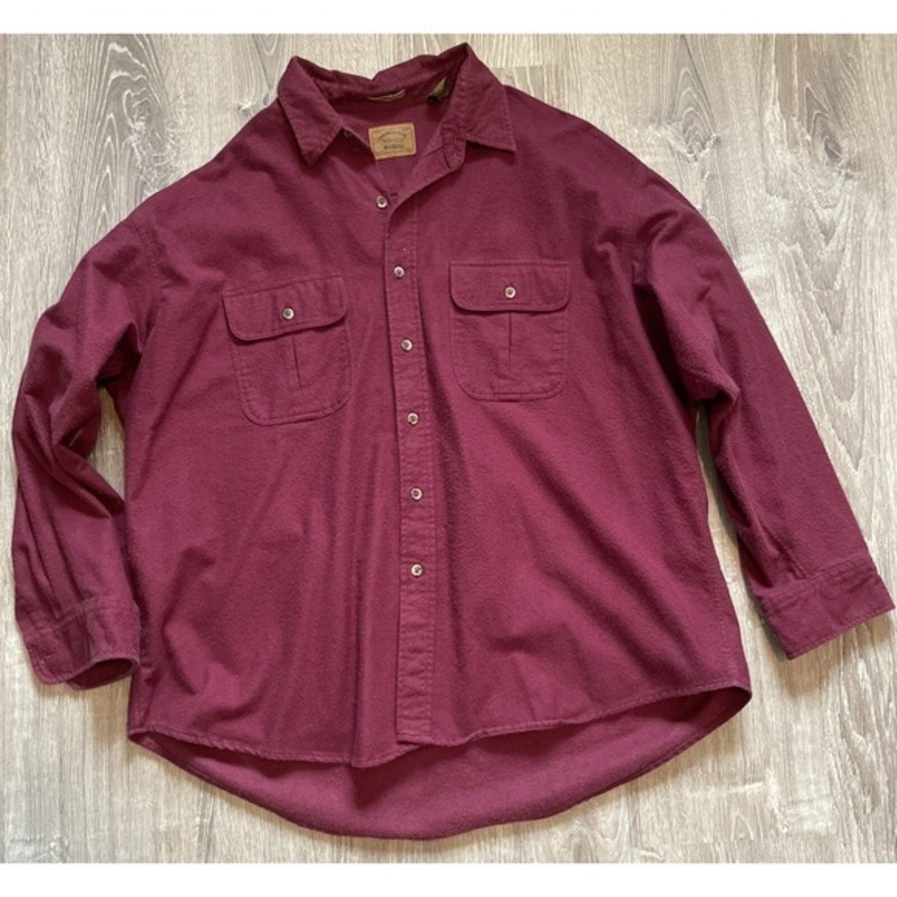 St Johns Bay Shirt Mens XXL Maroon Heavy Chamois Cloth Long Sleeve Button Up